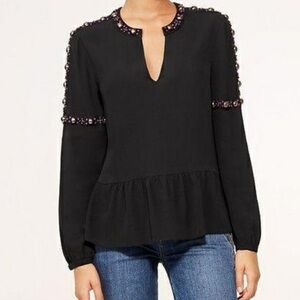 Tory Burch Black Peplum Blouse with Beaded Sleeves. Mezair tunic blouse. NWT blk